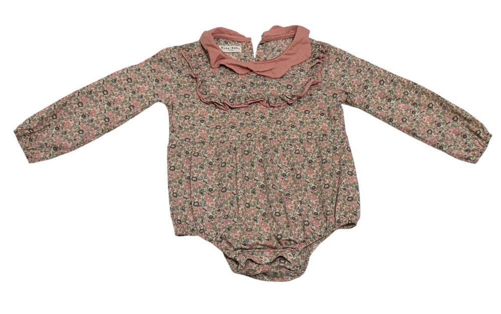Kids Baby Girls 2-3 Years Pink Multicolor Long Sleeve Floral Collar Onesie